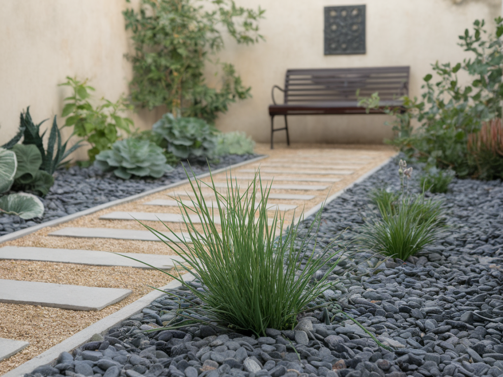 Comment transformer un petit jardin en espace extérieur 100% sans entretien avec dalles, graviers et plantes vivaces